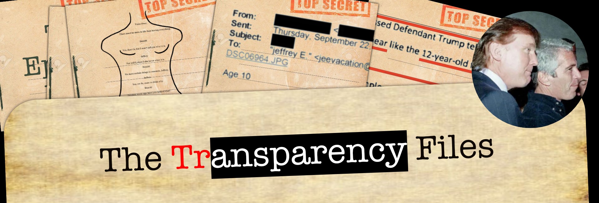 The Transparency Files — document collage with redacted government files